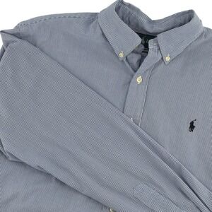 Ralph Lauren Mens Blue White Gingham Custom Fit Button Down Shirt Large L Cotton